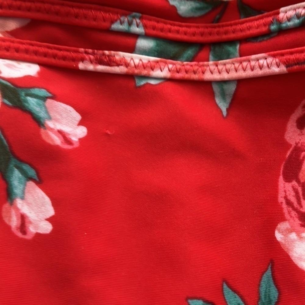 Kona Sol Red Floral Print VNeck Large One Piece Swimsuit Large - Picture 7 of 11